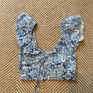 Hill House Blue and White Patterned Crop Top